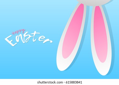 Easter bunny with wishes on blue background. Vector illustration.