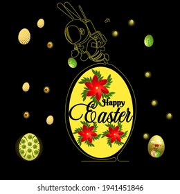 Easter Bunny would make a special trip to the orbital lab in a spacesuit, vector illustration drawing with single line.