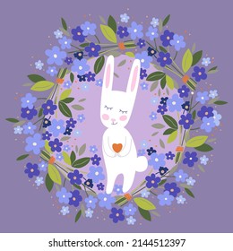 Easter bunny in a wreath of forget-me-nots