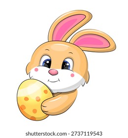 Easter bunny and yellow Easter egg. Vector illustration of animal onwhite background.