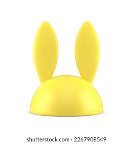 Sombrero amarillo conejito de Pascua con orejas largas lustroso lindo vacaciones baudible envuelto diseño de caramelos realista 3d icono ilustración vectorial. Hare rabbit divertido headdress animal personaje cerámica porcelana juguete