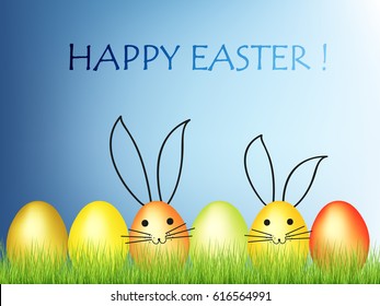 Easter Bunnys in grass on shiny background Wallpaper design, Happy Easter Vector Illustration.