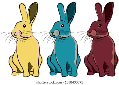 Easter bunny.Three easter rabbit.Retro colors - Vector