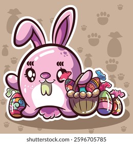 easter bunny,vector art,editable vector,rabbit,easter egg basket,colorful,celebration,editable vector