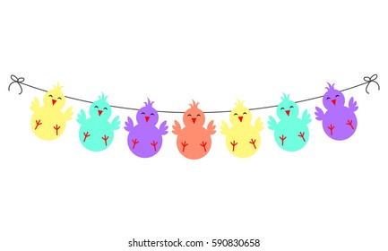 Easter bunting with colorful little funny chickens - festive decoration
