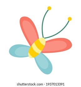 Easter butterfly. Cartoon butterfly character on a white background. Happy Easter. Decorations for celebrating Easter. Isolated element.