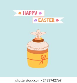 Easter cake with angel. Vector Illustration for printing, backgrounds, covers and packaging. Image can be used for greeting cards, posters, stickers and textile. Isolated on white background.