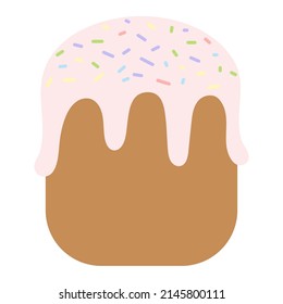 Easter cake. Baking is covered with pink icing. The bread is decorated with colorful sprinkles. Color vector illustration. Flat style. Bright Easter. Isolated background. Idea for web design