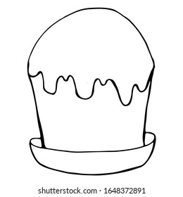 Easter cake. Black and white line art vector coloring book pages for children education. Easter card. Holiday sweet food. Dessert, party.