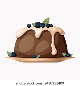 Easter cake with blueberries. Vector illustration. Appetizing delicious food, dessert with cream.