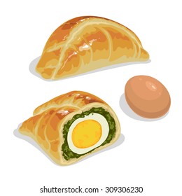 Easter cake with boiled eggs, swiss chard and pecorino cheese. Ukraine