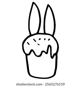 Easter cake with bunny ears in doodle style. Vector illustration