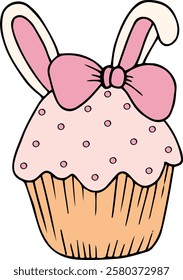 Easter cake with bunny ears in doodle style. Vector illustration