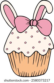 Easter cake with bunny ears in doodle style. Vector illustration