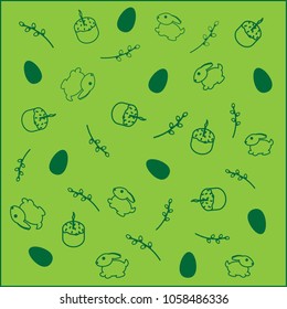 Easter cake and bunny green background