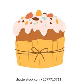 Easter cake with candied fruit and chocolate. Christmas bakery vector illustration