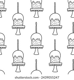 Easter cake with candle doodle seamless pattern