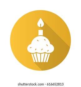 Easter cake with candle. Flat design long shadow vector icon
