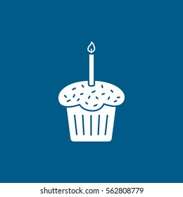 Easter Cake With Candle Flat Icon On Blue Background