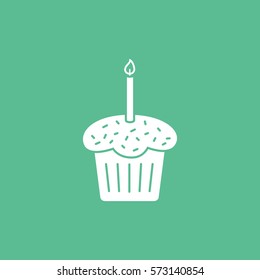 Easter Cake With Candle Flat Icon On Green Background