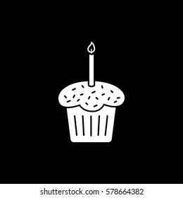 Easter Cake With Candle Flat Icon On Black Background