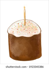 Osterkuchen mit Kerze. Illustration auf isoliertem Hintergrund.