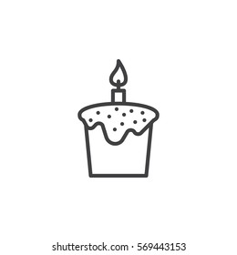 Easter cake with candle line icon, outline vector sign, linear pictogram isolated on white. Symbol, logo illustration