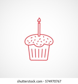 Easter Cake With Candle Red Line Icon On White Background