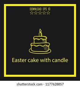 Easter cake with candle sketch vector icon