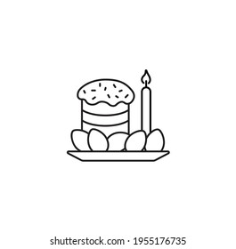 Easter cake, candles, easter egg simple thin line icon vector illustration