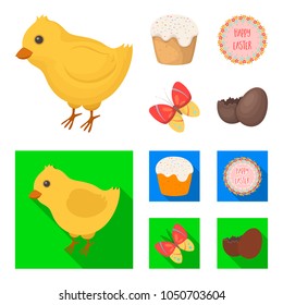 Easter cake, chicken, butterfly and greeting sign.Easter set collection icons in cartoon,flat style vector symbol stock illustration web.