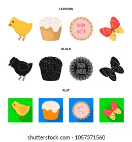 Easter cake, chicken, butterfly and greeting sign.Easter set collection icons in cartoon,black,flat style vector symbol stock illustration web.