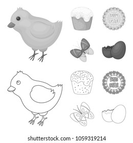 Easter cake, chicken, butterfly and greeting sign.Easter set collection icons in outline,monochrome style vector symbol stock illustration web.