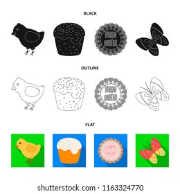 Easter cake, chicken, butterfly and greeting sign.Easter set collection icons in cartoon style vector symbol stock illustration web.