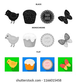 Easter cake, chicken, butterfly and greeting sign.Easter set collection icons in black, flat, monochrome style vector symbol stock illustration web.