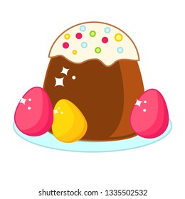 Easter cake with colored eggs. Easter food vector clip art