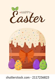 Easter cake with colorful eggs. Easter concept. Happy Easter banners, greeting cards, posters, holiday covers.