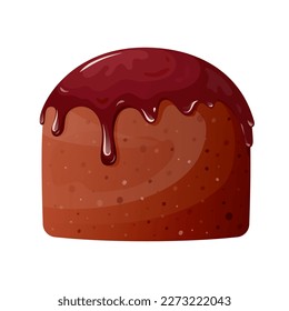 Osterkuchen dunkle Milch Schokolade Eisglasur Kuchen Symbol Karikatur auf der Wohnung. Happy Urlaub Gabe Geschenk Dessert Floury glasierte Zucker Top-Puff Konditorei traditionellen osteuropäischen Food Postcard Aufkleber einzeln