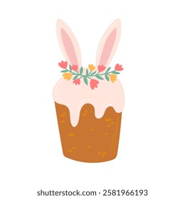 Easter cake decorated with bunny ears vector illustration