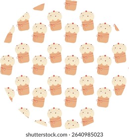 Easter Cake decorated candied fruits and sprinkle Seamless Pattern on round Background Easter fond