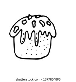 Easter cake decorated with icing on top on a white background. Vector. Hand drawing. Scribble. Food icon.