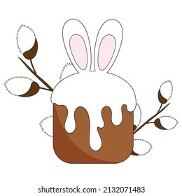Easter cake with a decoration in the form of rabbit ears on a willow background. vector illustration for the Easter holiday.