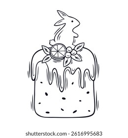 Easter cake in doodle style. Traditional pastry for the bright holiday of spring. Element for poster, flyer, postcard, cover, advertising design. Vector illustration