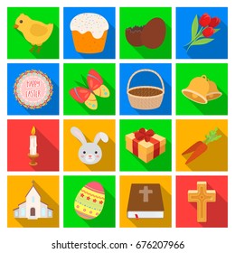 Easter cake, egg, chicken, rabbit, butterfly and other attributes. Easter set collection icons in flat style vector symbol stock illustration web.