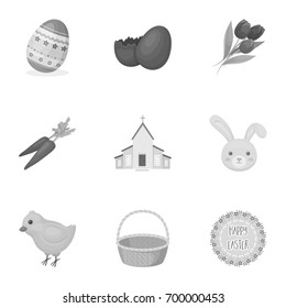 Easter cake, egg, chicken, rabbit, butterfly and other attributes. Easter set collection icons in monochrome style vector symbol stock illustration web.