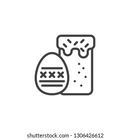 Easter cake and egg line icon. linear style sign for mobile concept and web design. Easter egg and cake outline vector icon. Symbol, logo illustration. Pixel perfect vector graphics