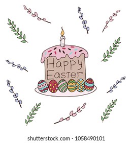 Easter cake with Easter eggs and a candle