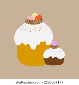 Osterkuchen mit Ostereiern. Kuchen, Kuchen, Nachtisch mit Ostersymbolen. Vektorgrafik einzeln auf weißem Hintergrund auf flachem Hintergrund