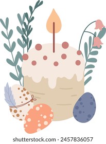 Easter Cake And Eggs Decoration Vector Illustration