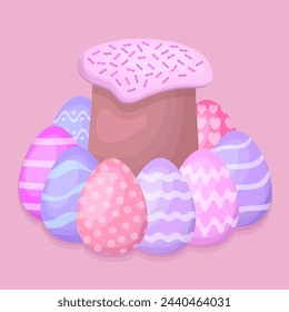 Easter cake with eggs. Happy Easter. Vector illustration.